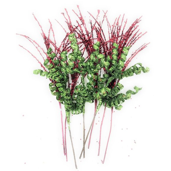 Twisted Twirl and Glitter Grass Red and Green Glitter Picks (Set of 8) - Picture 1 of 9
